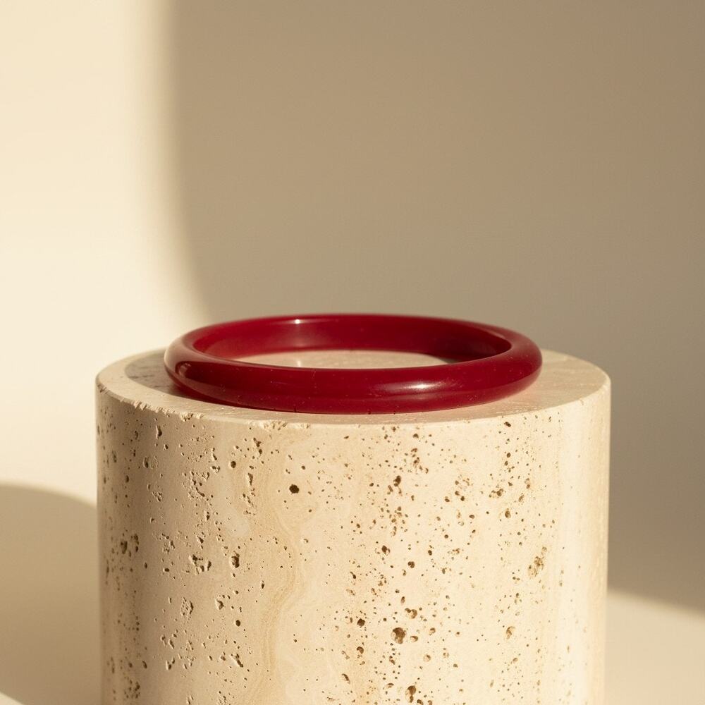 Vintage Cherry Red Bakelite Bangle Bracelet-Marbled-Translucent-Art Deco-Retro